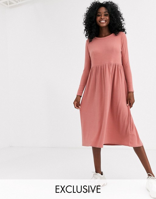 New Look ribbed midi t shirt dress in nude