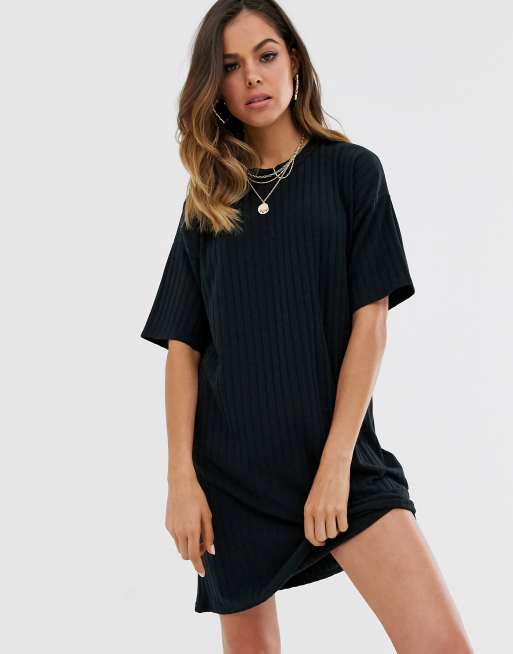 Black ribbed t store shirt dress