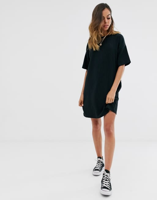 new look black t shirt dress New Look ribbed mini t shirt dress in black