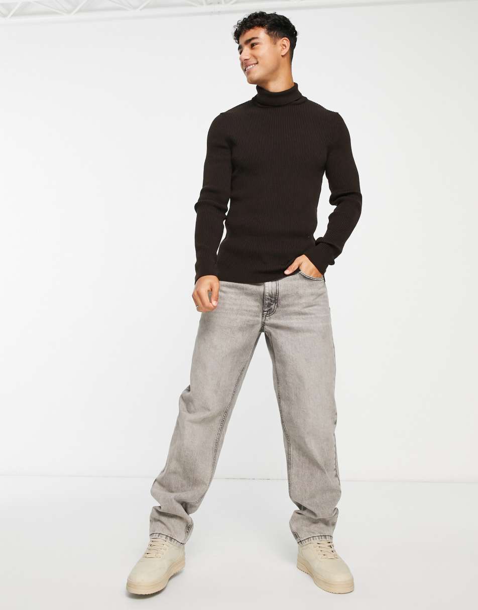 Muscle Roll Neck Ribbed Jumper