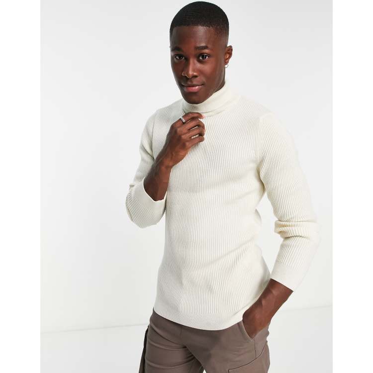 Mens white roll hot sale neck top