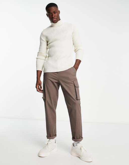 New Look ribbed muscle fit roll neck jumper in off white | ASOS