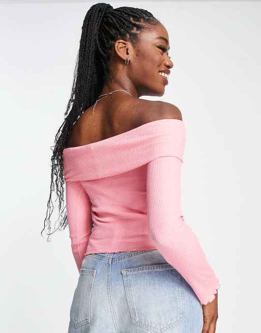 Pink open deals shoulder top