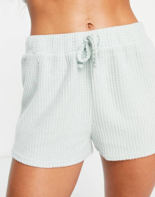 New Look ribbed pajama shorts in light green