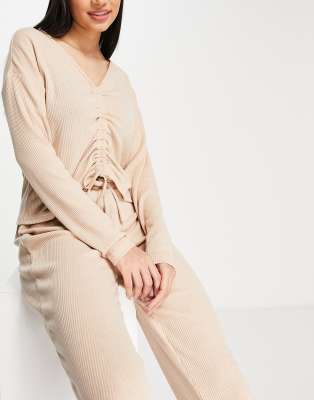 New Look ribbed pyjama top in camel - ASOS Price Checker