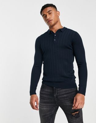 New Look ribbed polo in navy