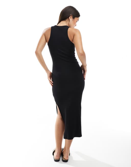 New Look ribbed racer back midi dress in black | ASOS