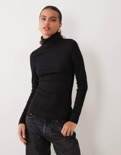 New Look ribbed roll neck long sleeve top in black - view 1