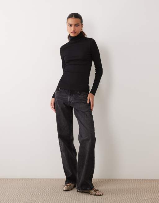 New Look ribbed roll neck long sleeve top in black, 2 of 4