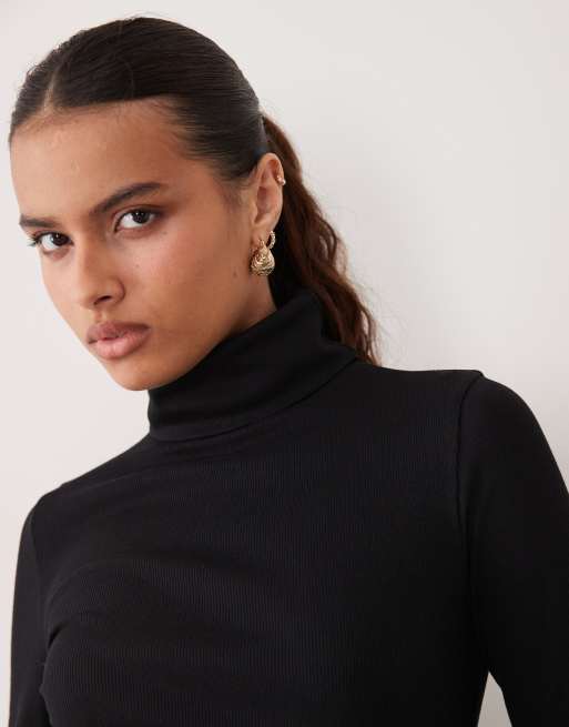 New Look ribbed roll neck long sleeve top in black, 3 of 4