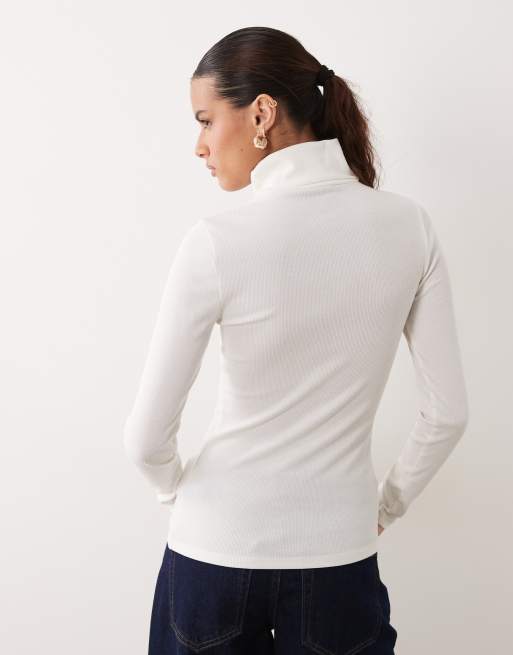 New Look ribbed roll neck long sleeve top in cream, 4 of 4