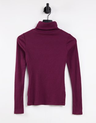 ladies burgundy roll neck jumper