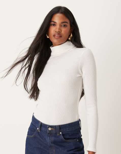 New Look ribbed roll neck top in cream - view 1