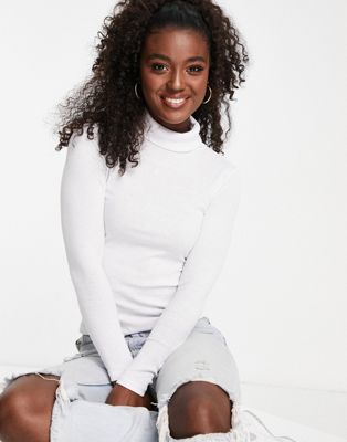 New Look ribbed roll neck top in white - ASOS Price Checker