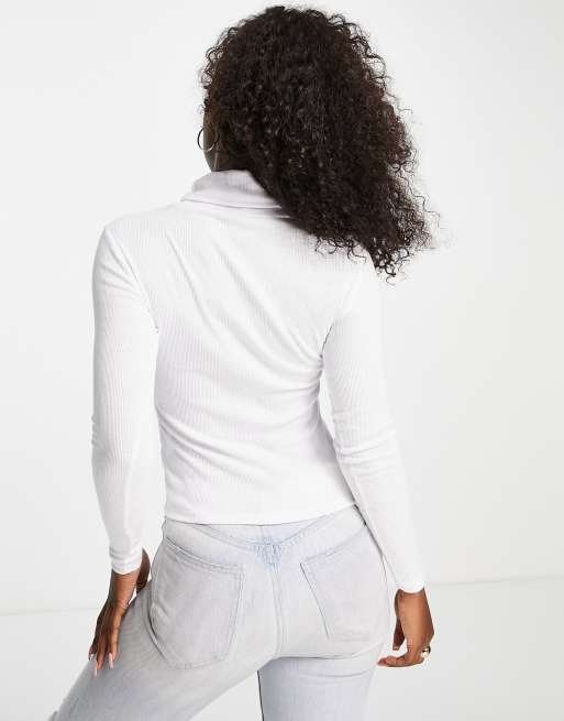 ASOS DESIGN turtleneck long sleeve rib crop top in white