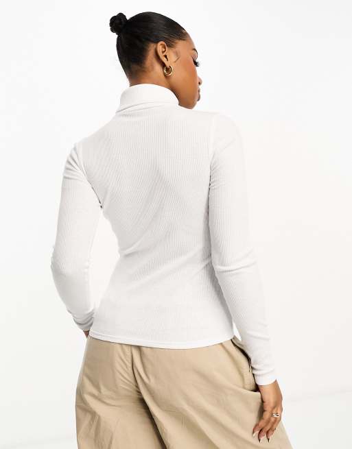 White ribbed hotsell roll neck top