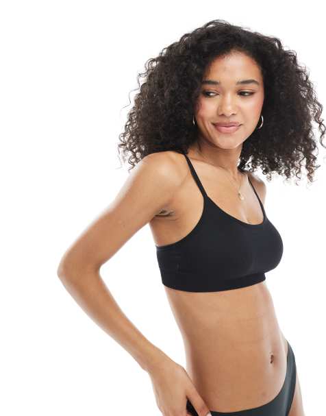 New Look ribbed seamless bralette in black - view 1