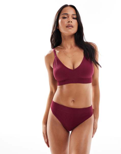 New Look ribbed seamless thong in burgundy - view 1