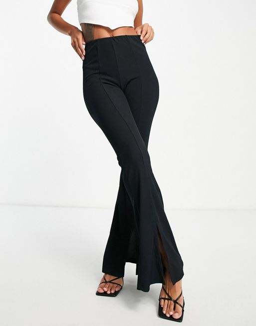 New Look ribbed split front flares in black | ASOS