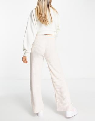 New Look ribbed crop top & wide leg pants set in white