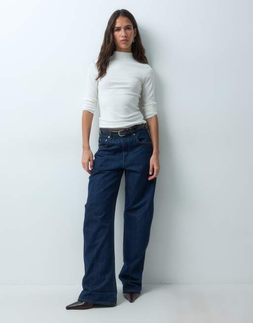 New Look ribbed stand neck long sleeve top in cream, 2 of 4