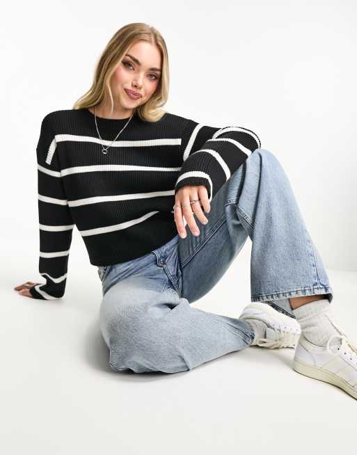 New Look ribbed stripe jumper in black