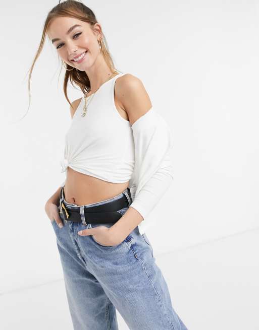 New Look ribbed twin set in white