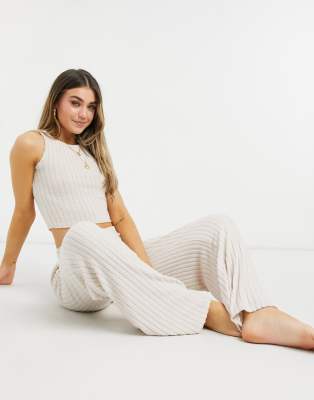 wide leg ribbed lounge pants