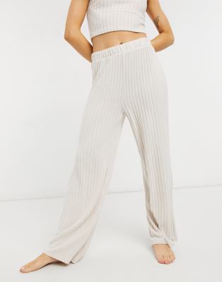 wide leg ribbed lounge pants