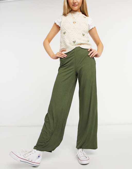 khaki green wide leg trousers