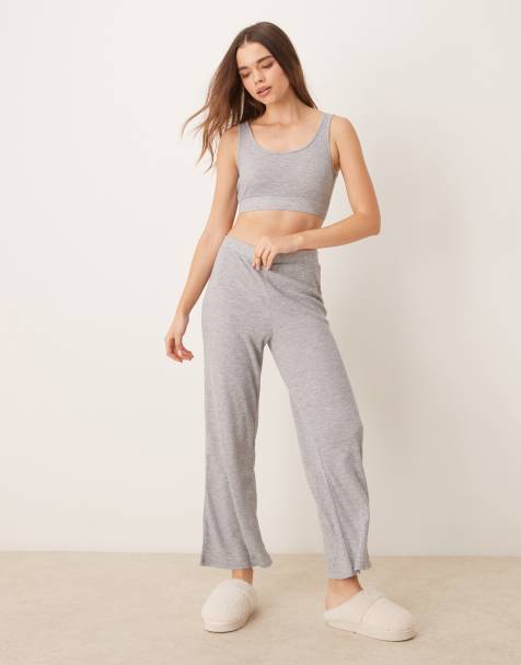 New Look ribbed wide leg trackies in grey (part of a set) - view 1