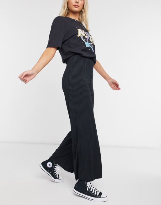 Black wide 2025 leg ribbed trousers