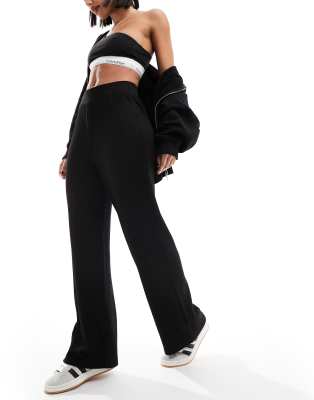 New Look ribbed wide leg trousers in black | ASOS