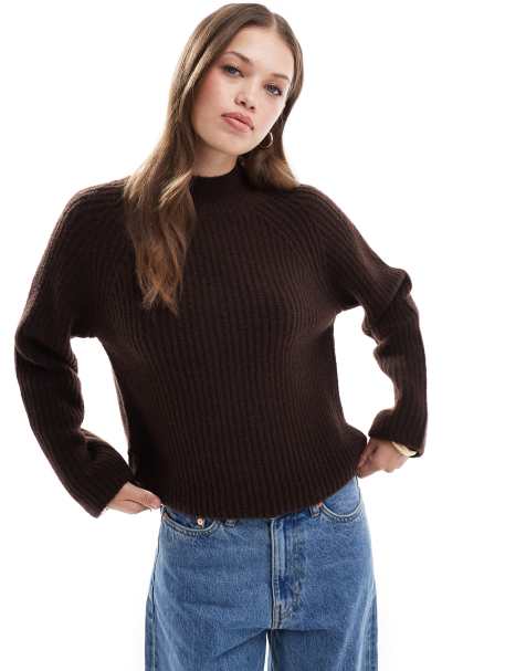 New Look - Ribstrikket raglan-trøje i brun - view 1