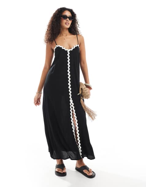 New Look ric rac front split maxi dress in black - view 1