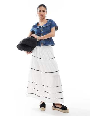 New look ric rac tiered midi skirt in white