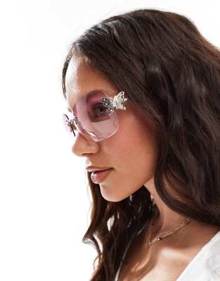 New Look New Look rimless butterfly sunglasses in pink