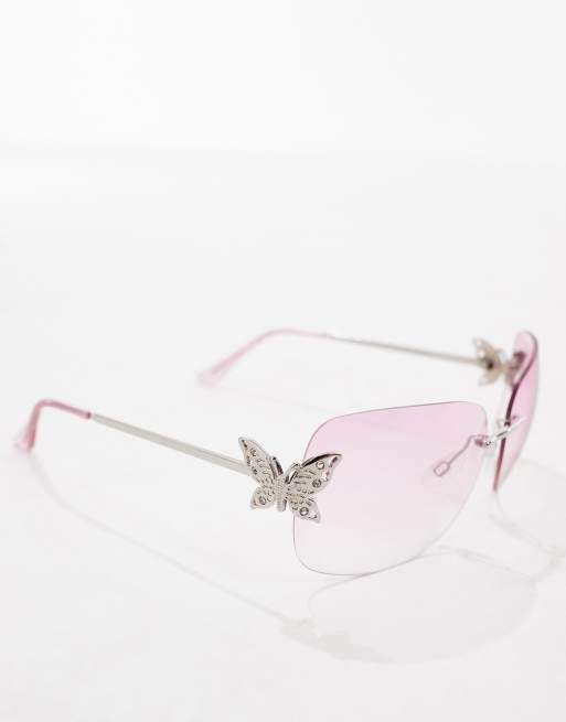 New Look rimless butterfly sunglasses in pink, 2 of 3
