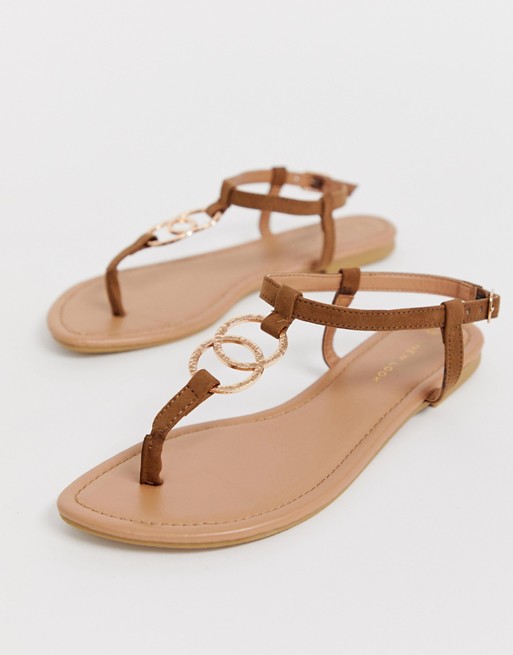 New Look ring detail flat sandal in tan | ASOS