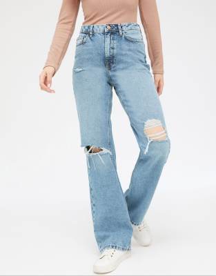 New Look Ripped Baggy Jeans In Light Blue Blues Modesens