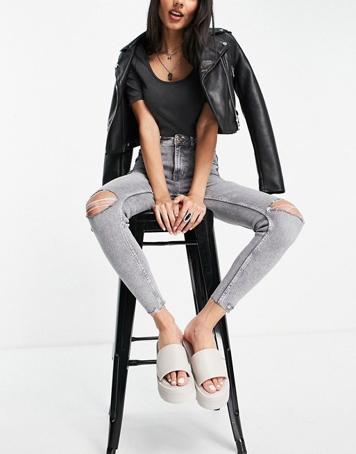 New Look ripped disco jean in grey