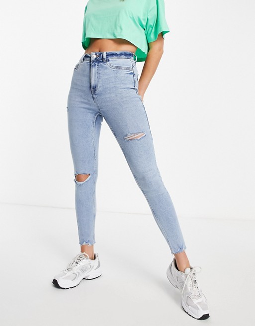 New Look ripped disco jeans in light blue