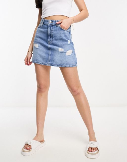 New Look ripped mini skirt in blue | ASOS