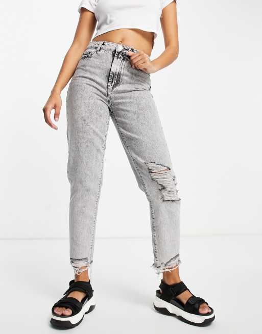 Grey mom jeans store ripped