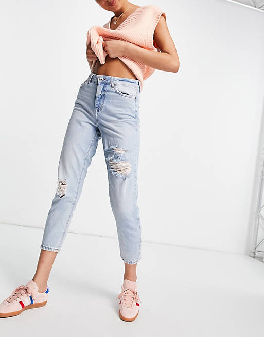 New Look ripped mom jean in light blue