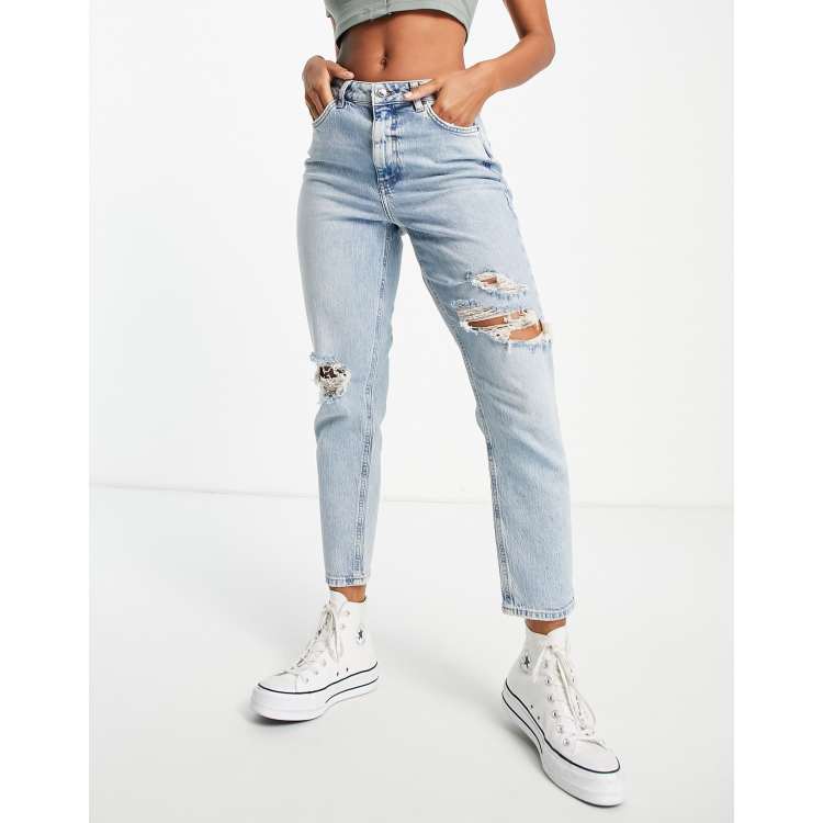 Light ripped best sale mom jeans