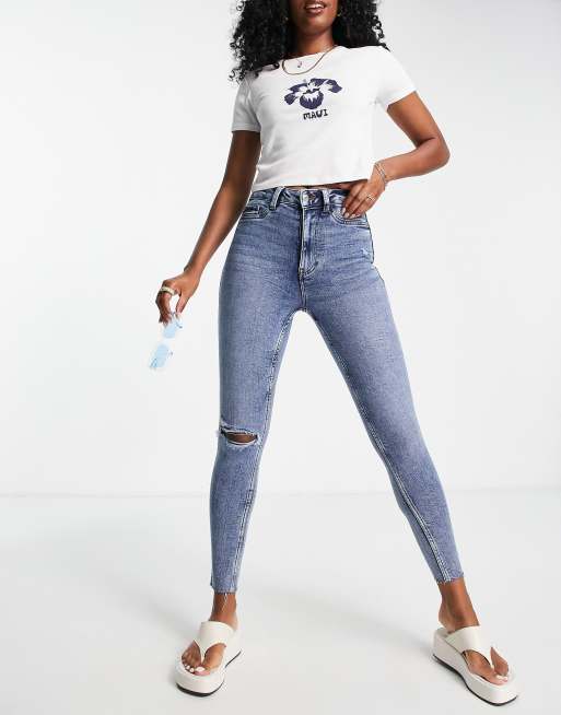 New Look ripped skinny jean in medium blue wash