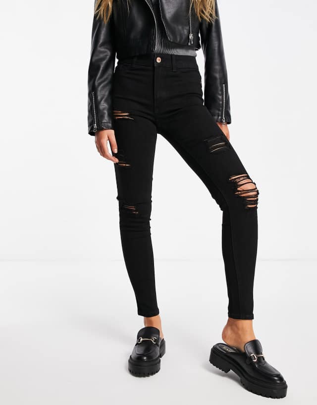 New Look ripped skinny jeans in black