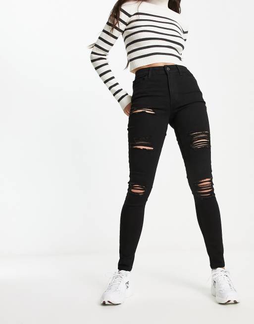 New Look ripped skinny jeans in black | ASOS