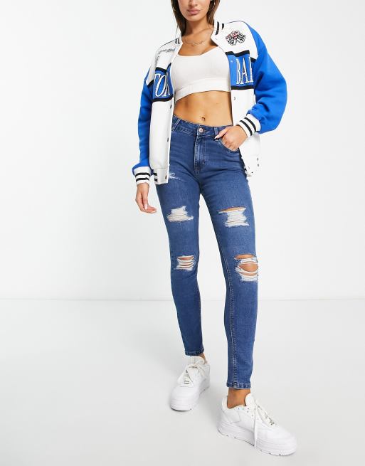 New Look ripped jeans in dark blue wash |